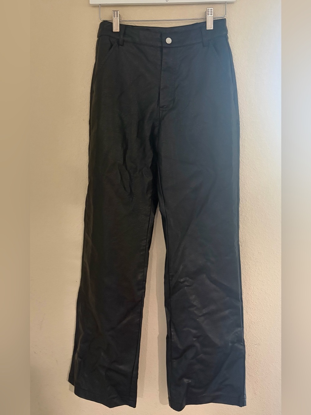 Princess Polly Leather Like Black Straight-Leg Pants